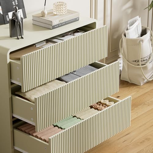 Image of Furniway Beige Nightstands Set of 2, 32 inch Modern 3 Drawer Bedside Table with Storage, Large Night Stand for Bedroom