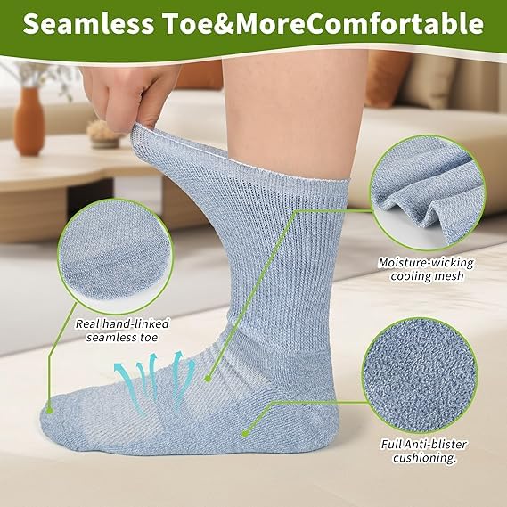 Image of Revosoxs Diabetic Crew Socks for Men Women,Bamboo Viscose Non-Binding Loose Top Wide Socks with Seamless Toe 9-12 10-13