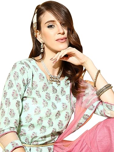 Image of Women Rangpreet Sea Green Printed Straight Kurta Palazzo With Dupatta Set