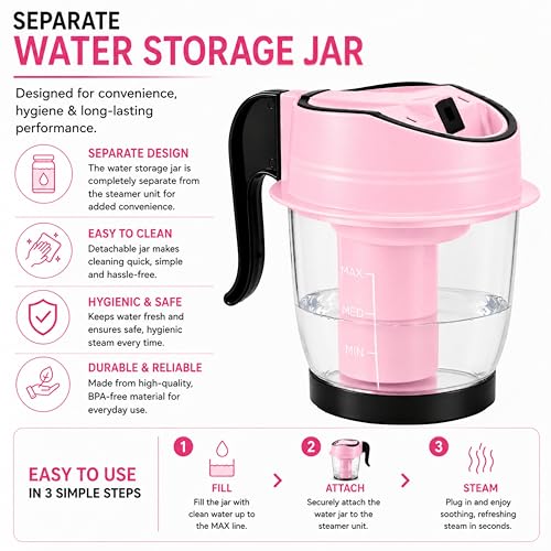 Image of Facial Steamer Vaporizer for Instant Cold and Cough Relief (Pink)