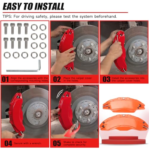 Image of Brake Caliper Covers Compatible with Tesla Model Y Juniper 2025-2026, 19 20 Inches Front and Rear Brake Wheel Hub Brake Caliper Covers 4 Pcs For Model Y Juniper Accessories Orange