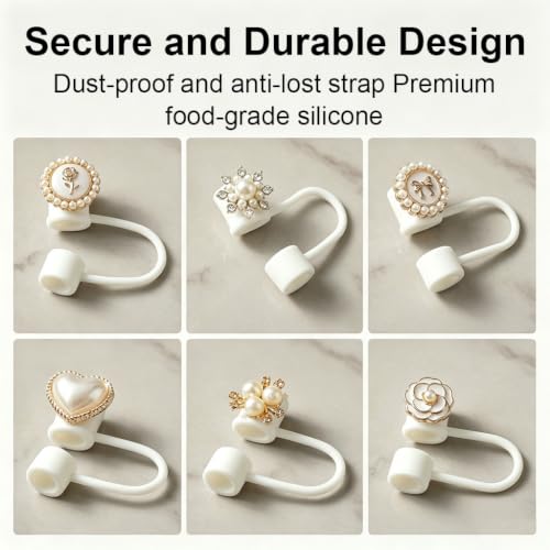 Image of HASTHIP 6pcs Straw Covers Cap for 10mm Straws Bling Silicone Toppers
