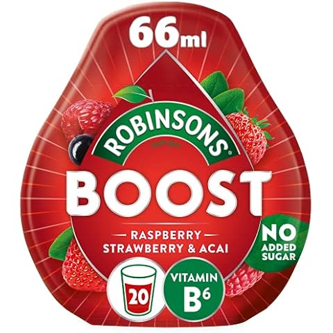 Robinsons Boost Benefit Drops Raspberry, Strawberry & Acai with Vitamin B6 - With Real Fruit Juice - No Artificial Colours - No Added Sugar - Perfect for Travel - 66ml, Makes 20 Drinks per Pack Cover