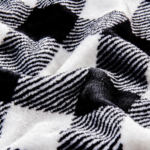 Image of BEDELITE Fleece Sheets Queen Size Bed Set, Luxury Black and White Plaid Winter Bedding Set, Super Soft & Warm Fuzzy Flannel-Like Sheets 4 Piece(Include Fitted Sheet, Flat Sheet, 2 Pillowcases)