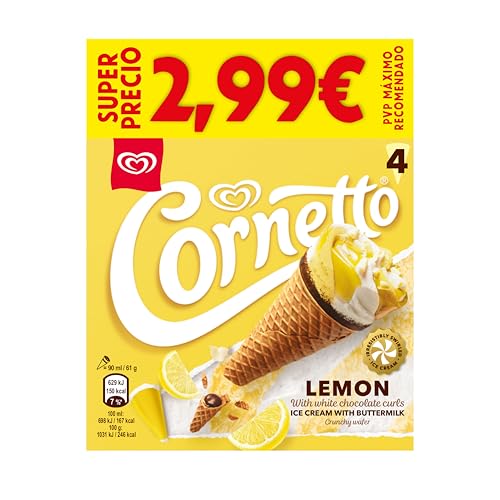 Cornetto Helado Cono Limón, 90 ml x 4