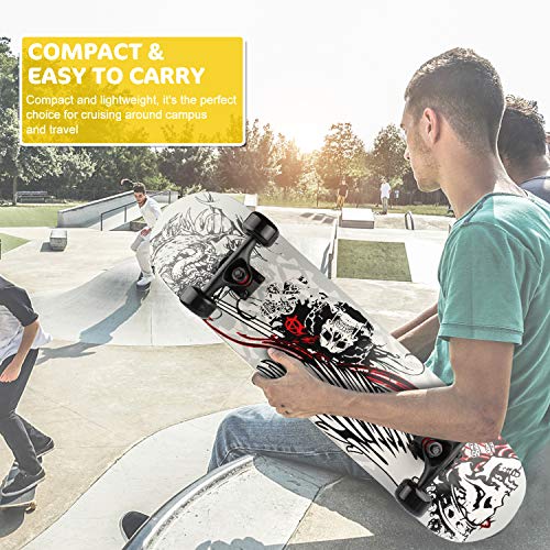 Skateboard Complete, 31" x 8" Double Kick Concave Pro Skateboards for Trick, Freestyle, Carving and Cruising with All-in-one T-Tool