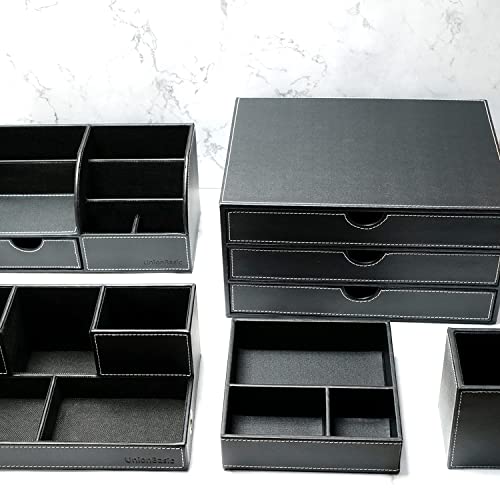 Unionbasic Flat 4-Slot Leather Desk Drawer Tray Stationery Sundries Gadget Organizer Storage Box Pen Pencil Holder Case Container (Black Square) #TOP7