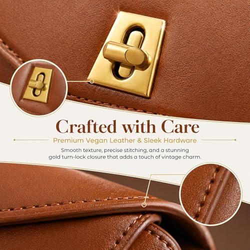 Image of Crossbody Bag for Women Shoulder Handbag PU Leather Satchel Purse with Top Handle Gold Turn Lock Adjustable Strap
