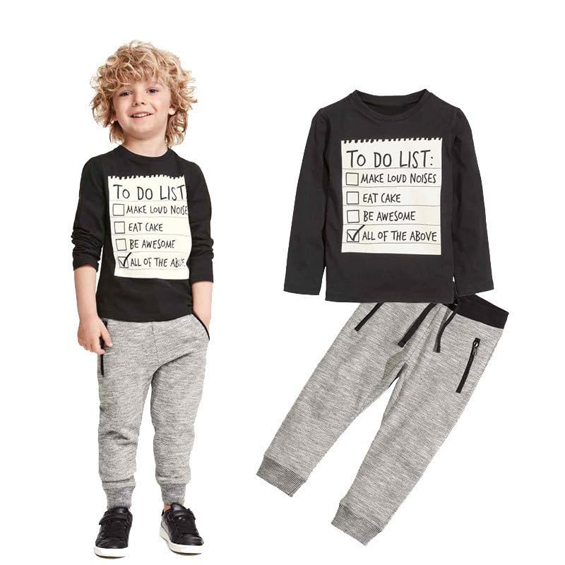 Kids Boys Letter Printed Pants Outfits Long Sleeve Round Neck Pullover Top Sweatpants Stylish Clothes For Toddler Boys