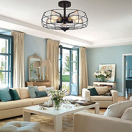 Jose2015 CEIL1221 Vintage Semi Flush Mount Ceiling Light Industrial Cage Ceiling Light Fixture Black 5-Light E26 Farmhouse Lighting thumb #6