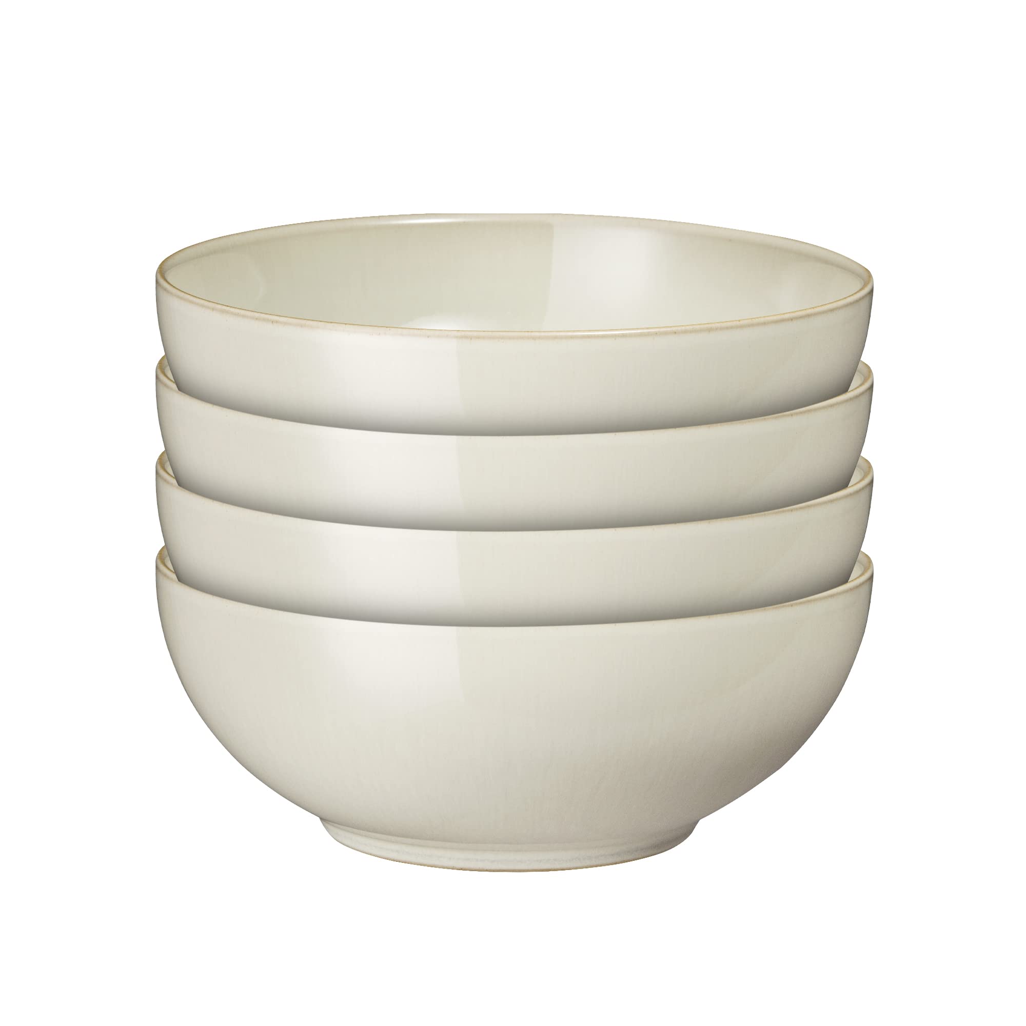 Denby - Linen Cream White Coupe Cereal Bowls Set of 4 - Dishwasher Microwave Safe Crockery - Ceramic Stoneware Tableware Natural Tones - Bowls For Soup