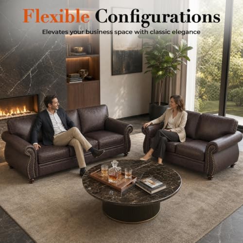 Image of Couchus 71 inch W Loveseat Sofa Couch, Faux Leather Fabric Sofas, Brown