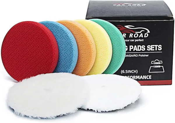 6" Buffing Polishing Pads,7Pcs 6.5 inch Backing Plate,Compound Buffing Sponge and Woolen Pads,Cutting Polishing Pad Kit for Car Buffer Compounding,Polish and Wax (6 Inch (150mm))
