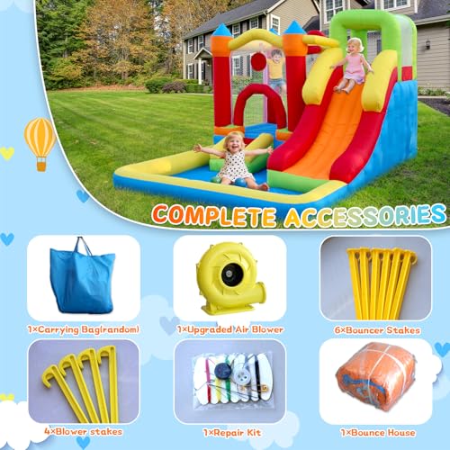 Bounce House with Ball Pit,7-in-1 Inflatable Bouncy Castle with Blower,Climbing Wall,Slide and Basketball Hoop for Backyard,Jump House Playground for Kids Toddlers Ages 3-10 Indoor Outdoor Use - Image 5