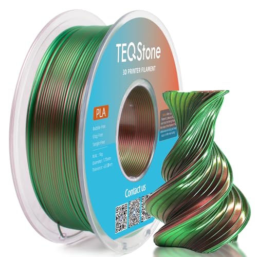 TEQStone Dual Color Silk PLA Filament 1.75mm Green Red 1KG, Shiny High Gloss Finish, Seamless Color Transition, Neatly Wound, Accuracy +/-0.02mm Vacuum Packaging