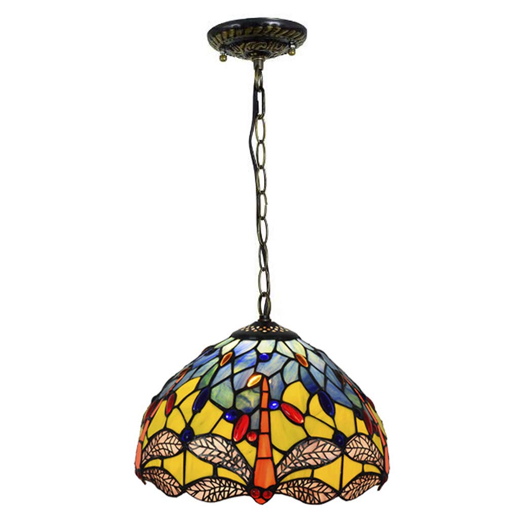 YNIYUJKL European Style Dragonfly Stained Glass Pendant Light, 12 Inches Tiffany-Style Ceiling Hanging Lamp,For Bedroom Living Room Kitchen Chandelier Lighting