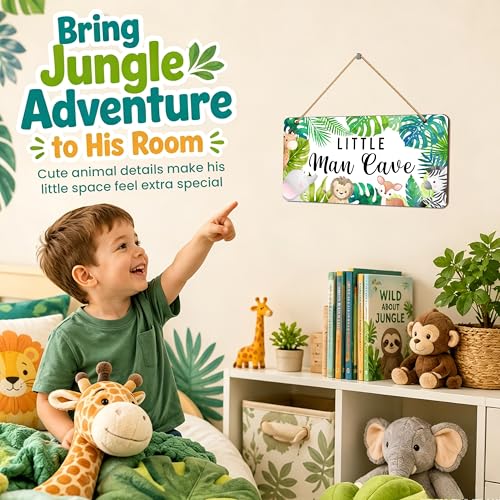 Image of Woodland Nursery Room Decor for Baby Bedroom | Jungle Safari Animal Theme Little Man Cave Sign Wall Decor for Boy- 6 inchx12 inch -A09