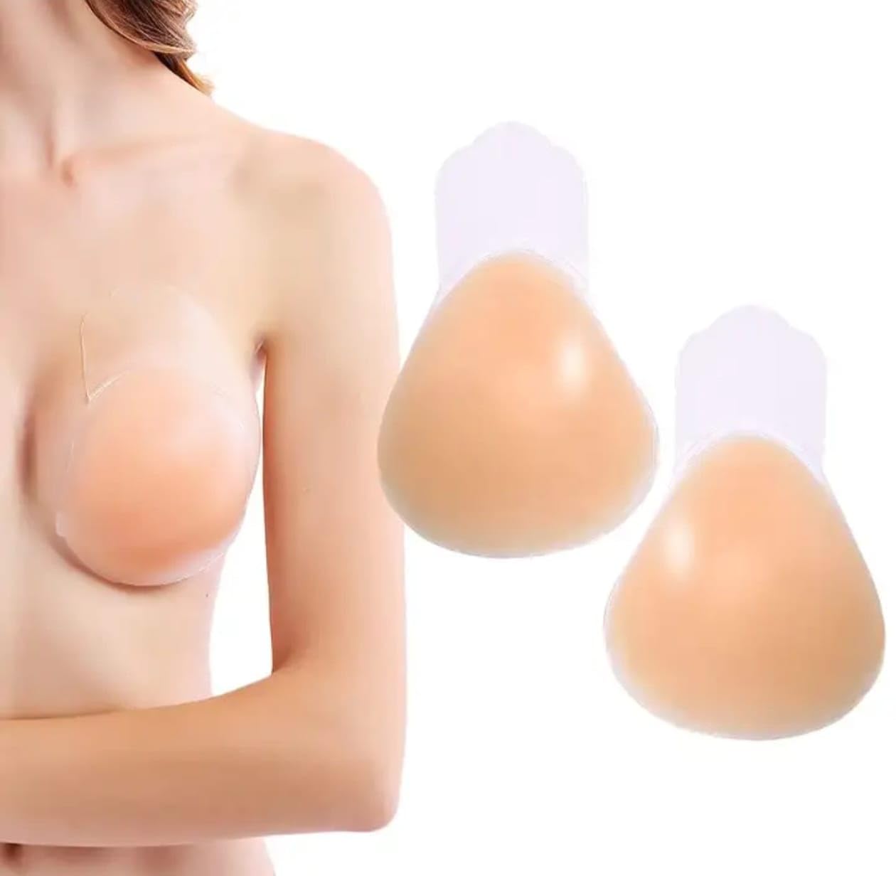 Silicon Reusable Wire Free Stickon Nipple Cover for Women Comfortable and Strapless Backless Adhesive Bra. Beige-image-44