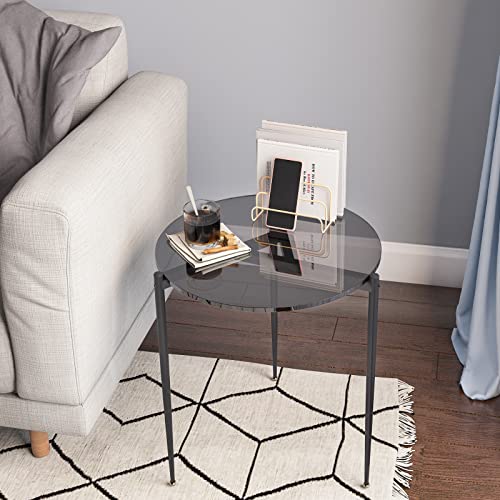 Artloge Petite Table d'Appoint Salon: Bout de Canapé Ronde Noir en Verre Trempé Table de Chevet Cadre en Métal Guéridon Design Moderne pour Chambre Cuisine Bureau 50x50x50cm - Image 5