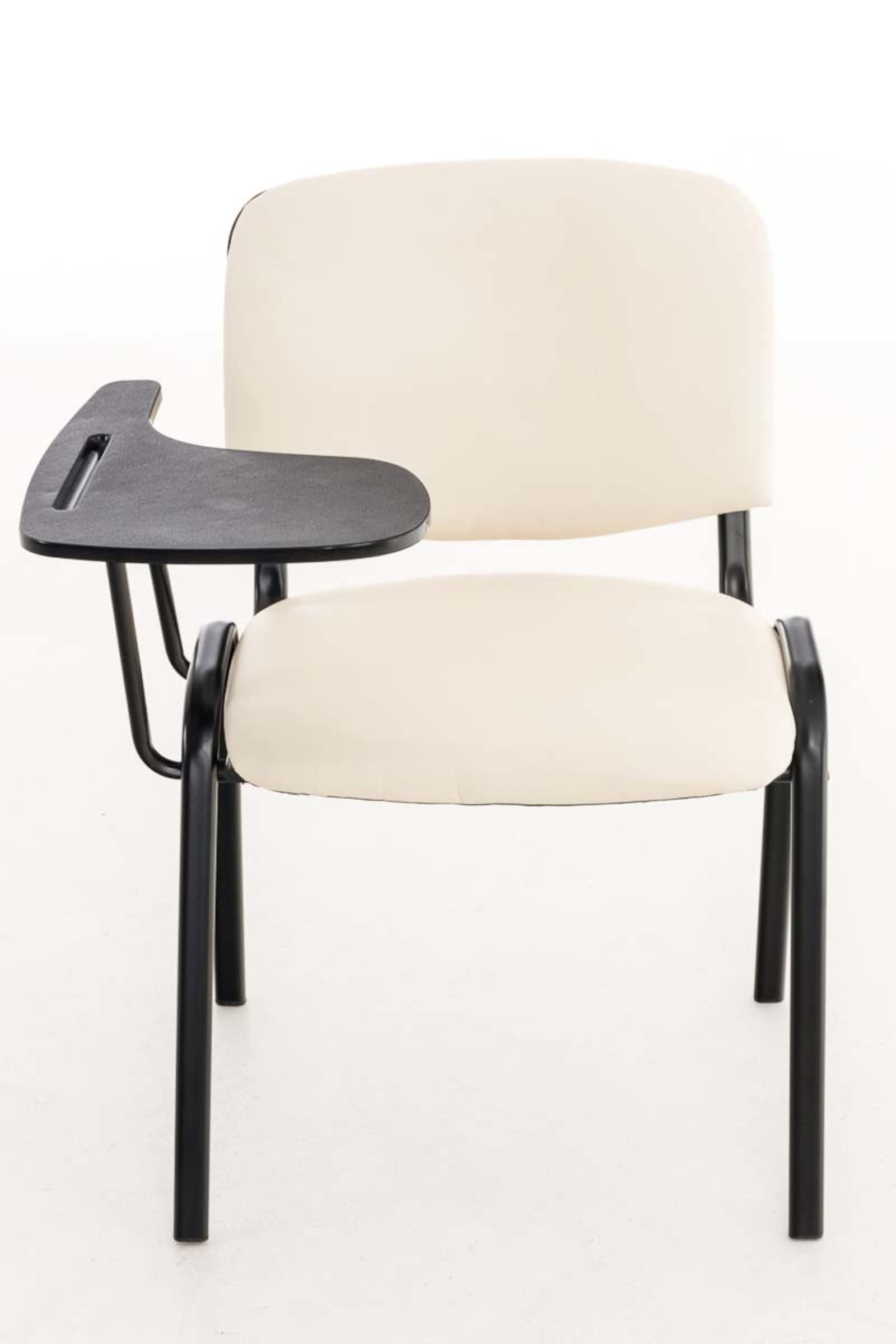 CLP Lot De 4 Chaises De Visiteur Ken Similicuir I Sièges avec Tablette Rabattable I Pieds en Métal, Couleur:crème