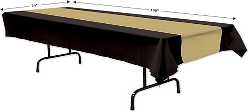 Miniatura 2 de Beistle Funda de plástico para fiesta de Noche de Premios en Negro y Dorado suministros de fiesta de Nochevieja manteles rectangulares desechables