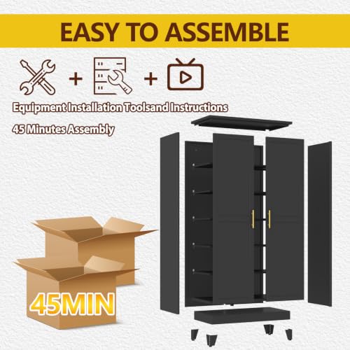Image of PAOFIN Metal 79 inch Kitchen Pantry Cabinet, Pantry Storage Cabinet with Doors and 5 Adjustable Shelves, Freestanding Cupboard Kitchen Cabinet,Tall Cabinet for Living room,Pantry, Bathroom,Kitchen (Black)