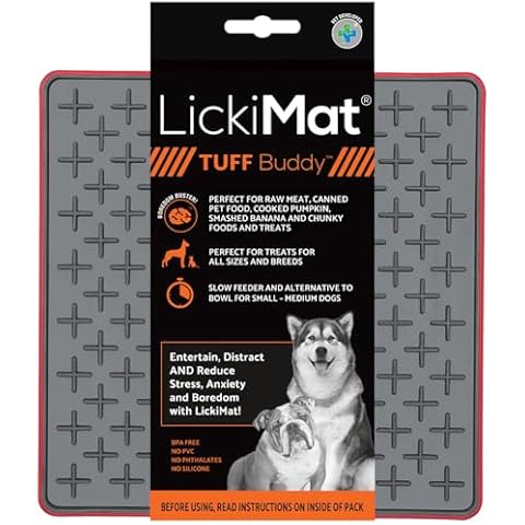LICKIMAT Tuff, Heavy-Duty Buddy, Dog Slow Feeder Lick Mat, Boredom Anxiety Reducer; Perfect for Food, Treats, Yogurt, or Peanut Butter, Fun Alternative to a Slow Feed Dog Bowl, Red Cover