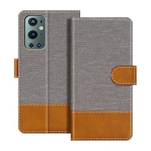 UOGNADGD Funda Billetera de Piel Plegable Compatible con Oneplus 9 Pro Cubierta para Teléfono con Portatarjetas, Bloqueo RFID, Cierre Magnético & Soporte (Gris)