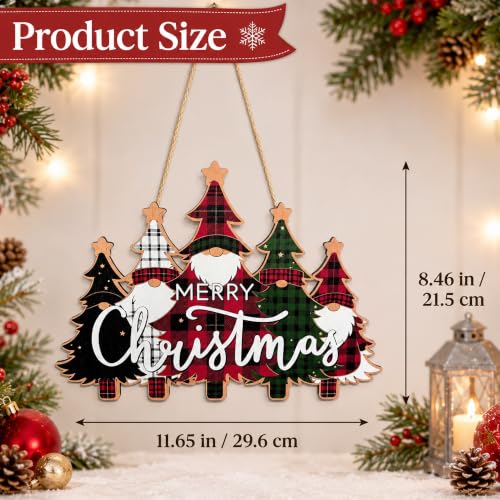 Image of Christmas Decorations - Merry Christmas Wooden Wreath Sign for Front Door