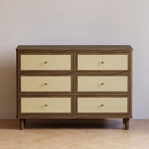 Namesake Marin 6 Drawer Natural Walnut with Blonde Cane Double Dresser
