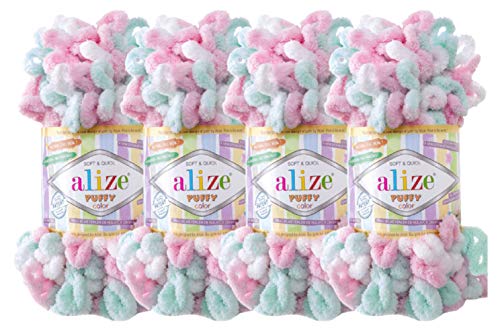 Alize Puffy Color Lot de 4 pelotes de fil à tricoter à la main 100% micropolyester doux pour couverture de bébé 400 g 39 m (6052)
