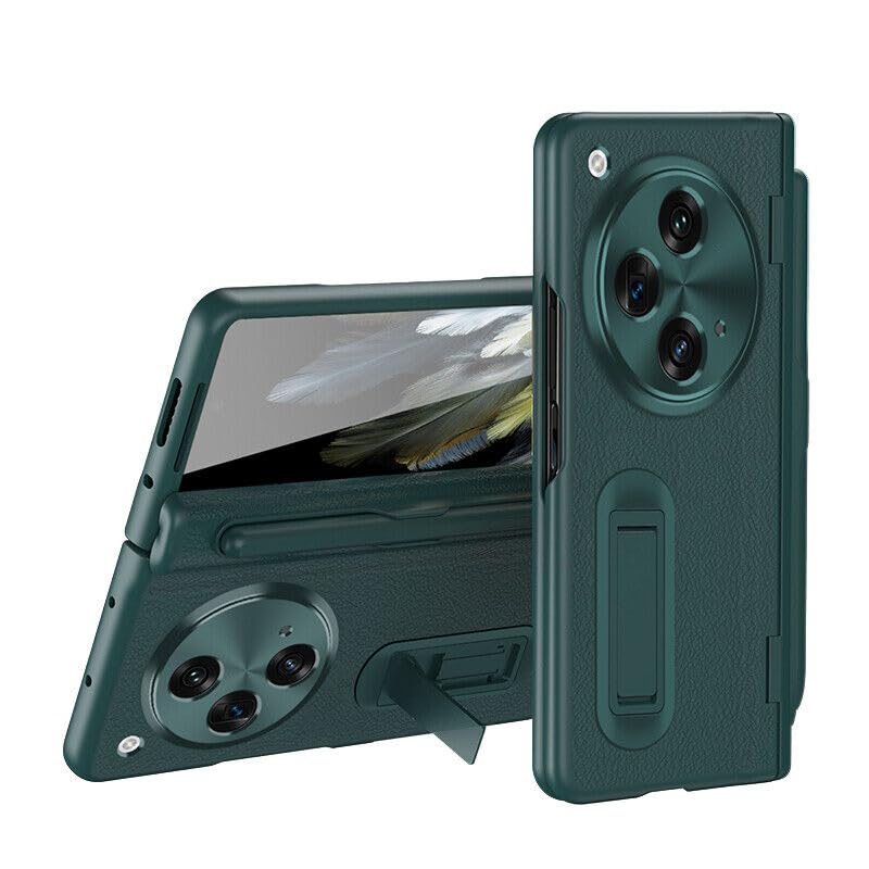 Étui OnePlus Open en cuir vert luxe avec stylet et protection