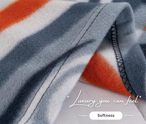 Image of VAS COLLECTIONS 300 TC All Season Solid /Plain /Printed Lightweight Polar Fleece Double Bed Blanket (230 x 230 cm, Grey, Black & Orange)