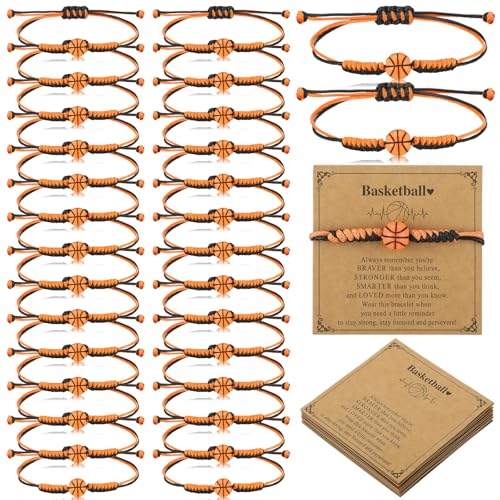 Ecation 30 Sets Sports Charm Bracelets Bulk with Inspirational Card for Sports Party Favor Team...