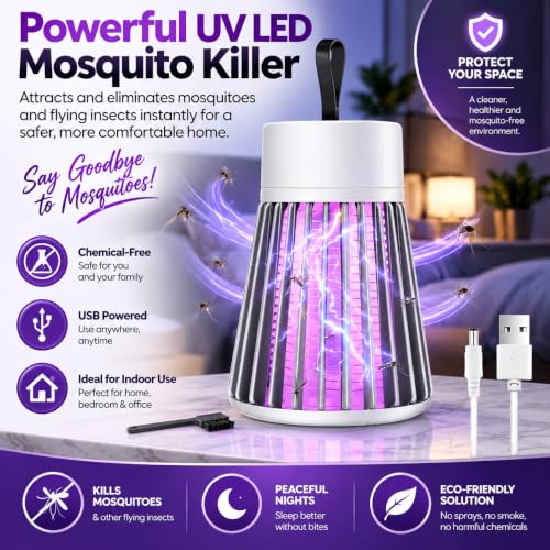 Image of Mosquito Killer Machine USB Powered | Electric Bug Zapper with UV LED Light | Chemical-Free Indoor Mosquito Trap & Night Lamp for Home, Bedroom & Office