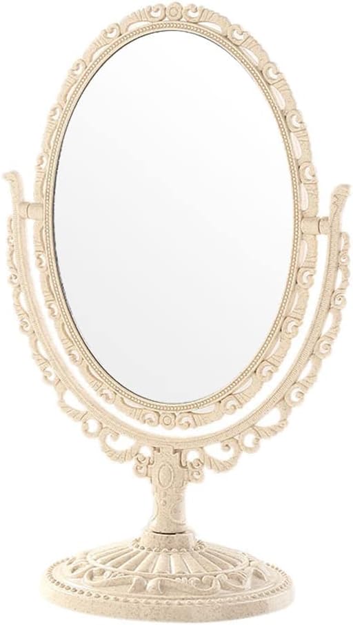 Espejo de Maquillaje Ovalado de 2 Lados con Base Giratoria Beige