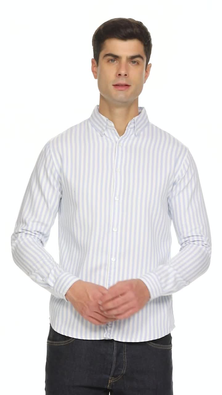 Dennis Lingo Men's Striped Sky Blue Slim Fit Cotton Casual Shirt