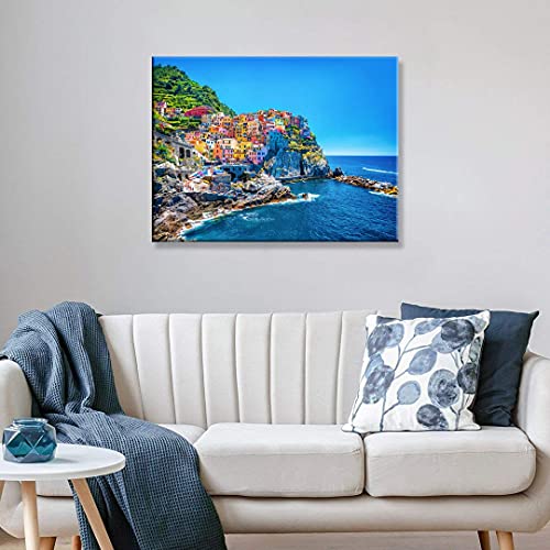 Nan Wind Modern Canvas Painting Wall Art Cityscape Traditional Port Mediterranean Sea Cinque Terre Italy Coast Landscape Print On Canvas Giclee Artwork For Wall Decor #TOP3