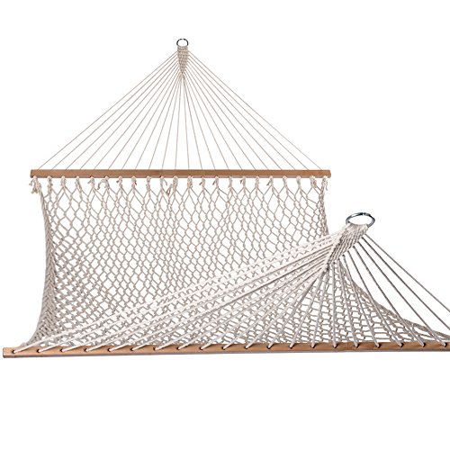 Lazy Daze Hammocks Cotton Rope Double Hammock with Wood Spreader, Chains and Hooks