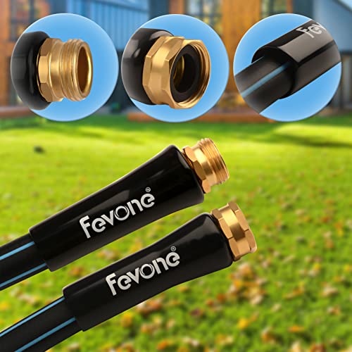 Fevone 75ft Heavy Duty Garden Hose, Lightweight and Flexible, 5/8" ID, Burst 600 PSI, Hybrid Polymer, Kink-Resistant, 3/4" GHT Solid Brass Fittings