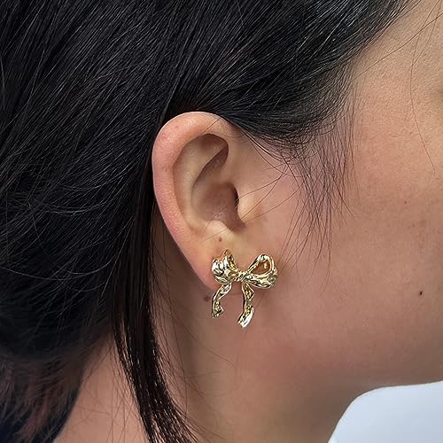 Gold Silver Bow Earrings Women Ribbon Stud Earrings Gift2