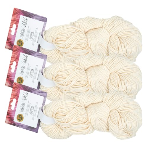 Image of Lion Brand Yarn, 24 /7 Cotton Ready to Dye Hank Ecru (undyed), 3 Pack | Light Worsted 100% Mercerized Cotton Yarn for Crochet, Knitting, Craft, 185 Yards of Natural Fiber for Tees, Bags, Dishcloths