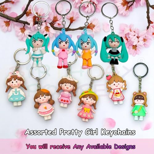 Image of Birthday Popper 12 Pcs Pretty Girls 3D Cartoon Keychains as Birthday Return Gifts | Doll Pendant Keychains for Kids | Lightweight Key Accessories -School Bag & Backpack Charms for Girls