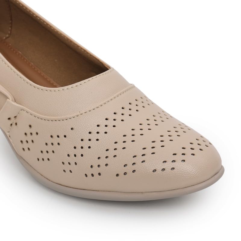 Padchin Women Round Toe Block Heel Cream Pumps | Formal and Casual Fashion sandal with Stiletto Heels | Comfortable Casual and Formal Shoes | Stylish and Fashionable Ladies Pump Shoe for Daily Use 4