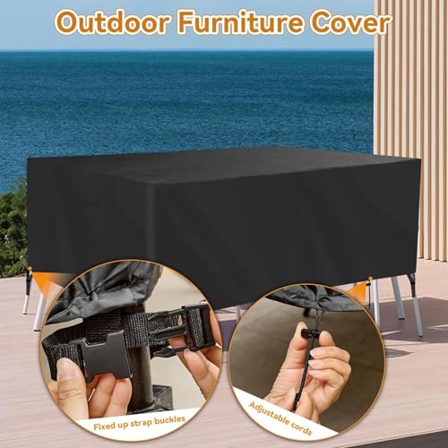 Housse imperméable meubles de jardin bâche protection table extérieur 420D anti-UV noire - 5
