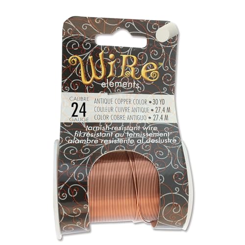 Image of The Beadsmith Wire Elements 24-Gauge Lacquered Tarnish-Resistant Copper Wire for Jewelry Making, 30 Yard, 27.43 Meter Spool (Antique Copper)