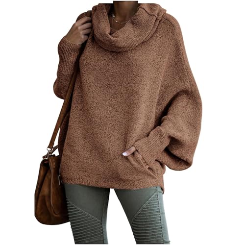 Womens Cowl Neck Sweater Lantern Long Sleeve Knit Tops Oversized