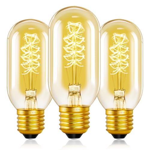 SCNNC Edison Vintage Glühbirne E27 T45 Dimmbar Warmweiß 2200K, Bernstein Retro Dekorative Leuchtmittel E27 für Nostalgie und Retro Beleuchtung Haus Café Bar, 3 Stück