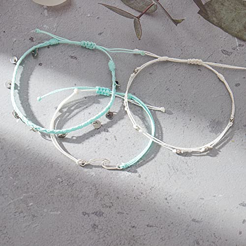 Image of Waterproof String Anklets Cute Beaded Ankle Bracelets Beach Wave Anklet Stainless Steel Coin Boho Ankle Jewelry for Women