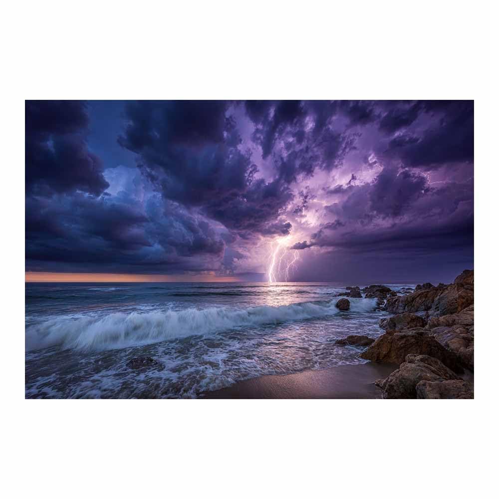 DMZPKZB Nature Canvas Wall Art Decor Purple Skies Lightning Viewss Landscape Poster,For Office, Bedroom,Bathroom,Living Room,Corridor,Classroom,for Home Decoration(Multicolor)-70x100cm Unframed